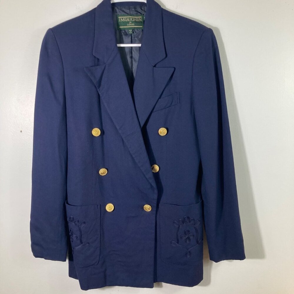 Womens Vintage J Mclaughlin Double Breasted Blazer Navy Blue Made in USA 8